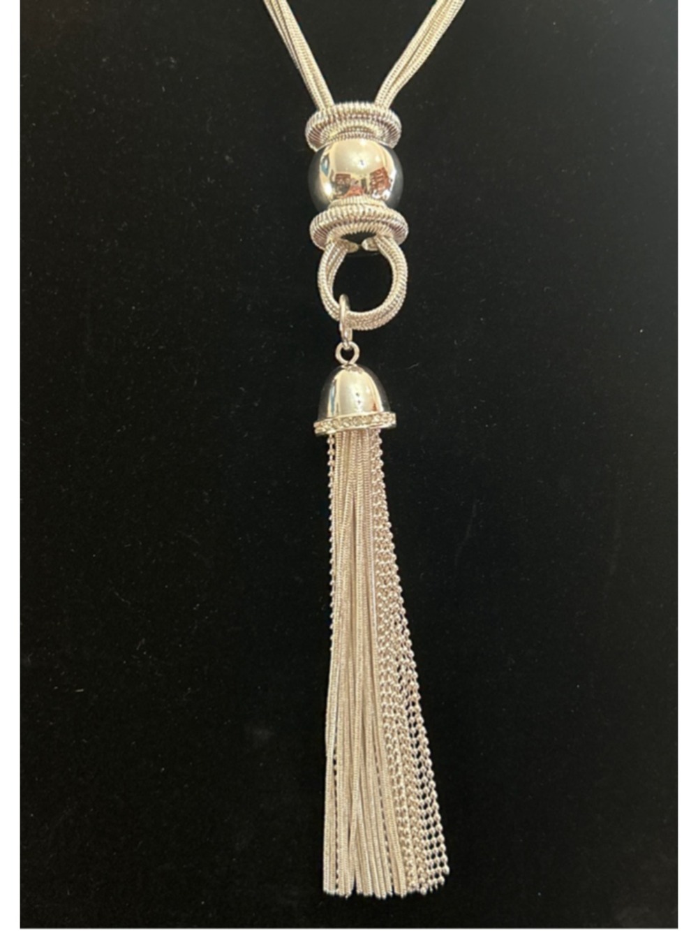 Joan Rivers Silver Tone Multi-Strand Tassel Necklace 30” to the drop & 3” ext - Picture 3 of 4